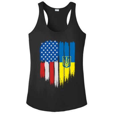 Stand With Ukraine Painted Distressed USA Ukrainian Flags Ladies PosiCharge Competitor Racerback Tank