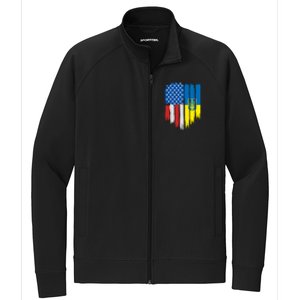 Stand With Ukraine Painted Distressed USA Ukrainian Flags Stretch Full-Zip Cadet Jacket