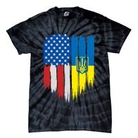 Stand With Ukraine Painted Distressed USA Ukrainian Flags Tie-Dye T-Shirt