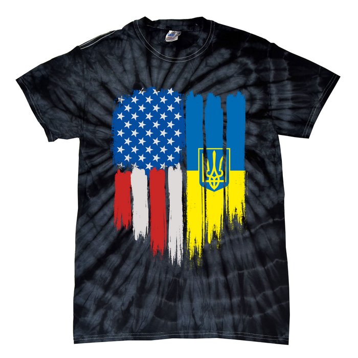 Stand With Ukraine Painted Distressed USA Ukrainian Flags Tie-Dye T-Shirt