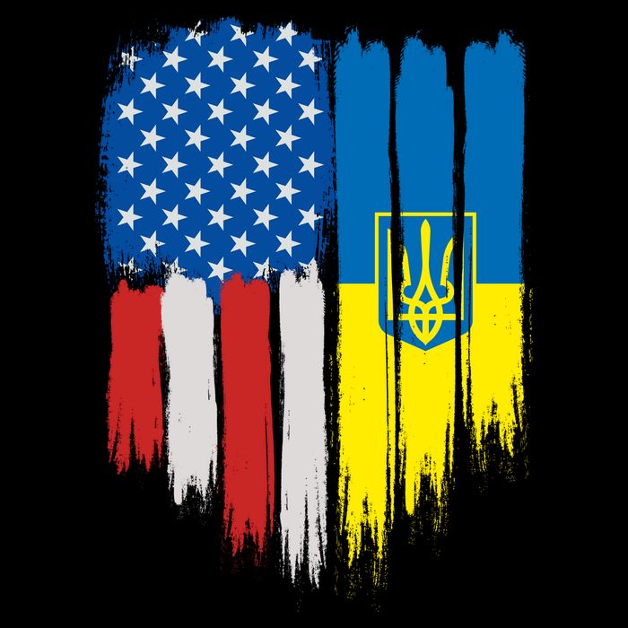 Stand With Ukraine Painted Distressed USA Ukrainian Flags Tie-Dye T-Shirt