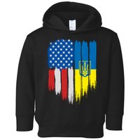 Stand With Ukraine Painted Distressed USA Ukrainian Flags Toddler Hoodie