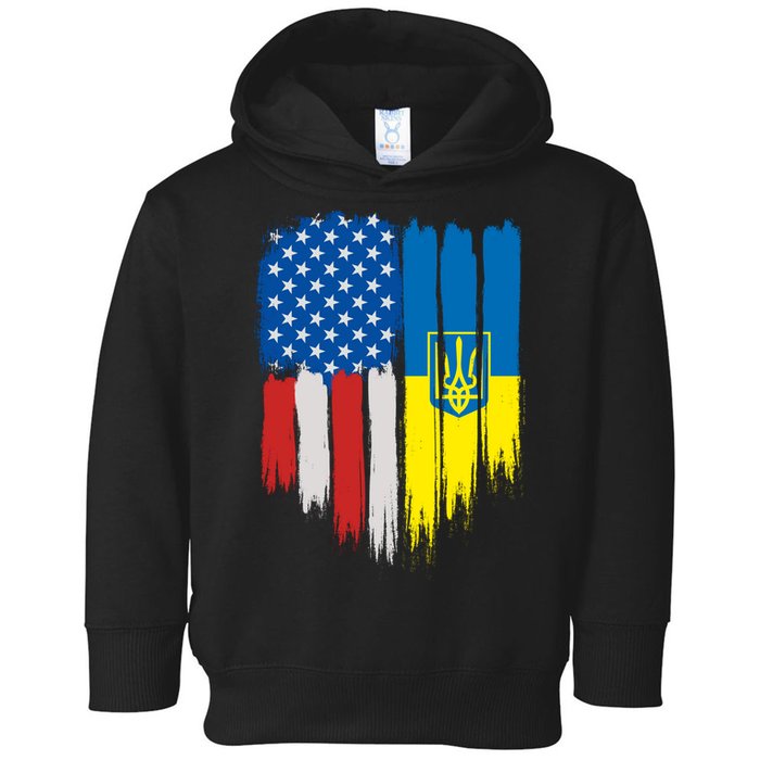 Stand With Ukraine Painted Distressed USA Ukrainian Flags Toddler Hoodie
