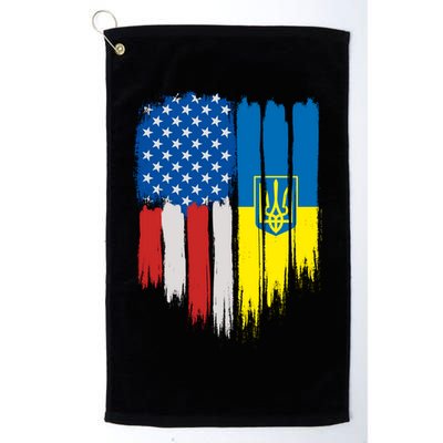 Stand With Ukraine Painted Distressed USA Ukrainian Flags Golf Towel