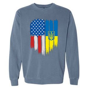 Stand With Ukraine Painted Distressed USA Ukrainian Flags Garment-Dyed Sweatshirt