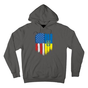 Stand With Ukraine Painted Distressed USA Ukrainian Flags Hoodie