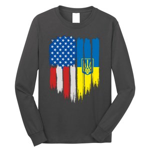 Stand With Ukraine Painted Distressed USA Ukrainian Flags Long Sleeve Shirt