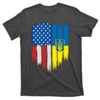 Stand With Ukraine Painted Distressed USA Ukrainian Flags T-Shirt