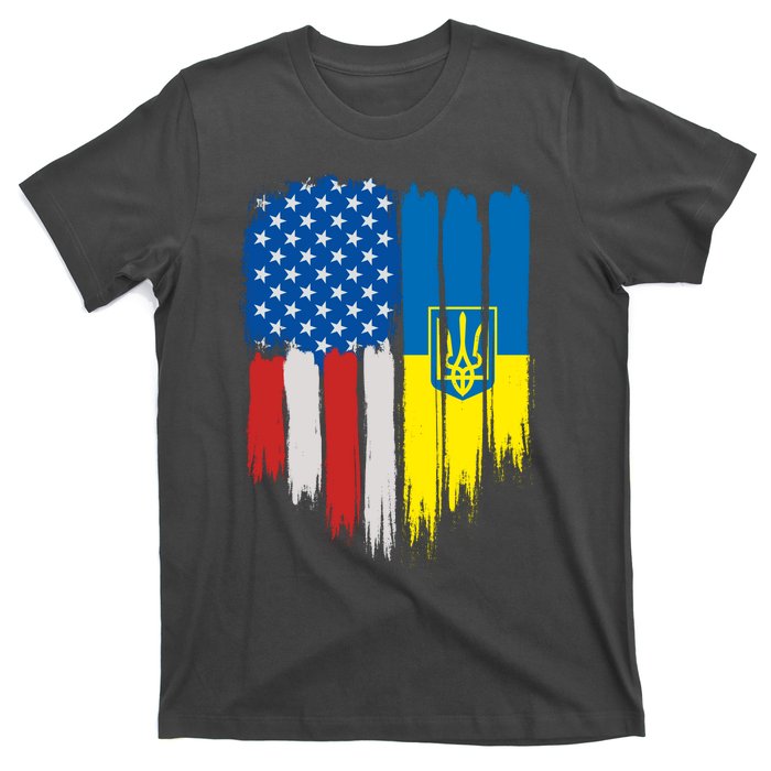 Stand With Ukraine Painted Distressed USA Ukrainian Flags T-Shirt