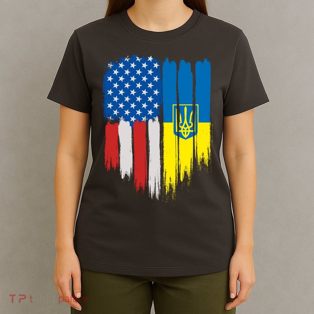 Stand With Ukraine Painted Distressed USA Ukrainian Flags T-Shirt