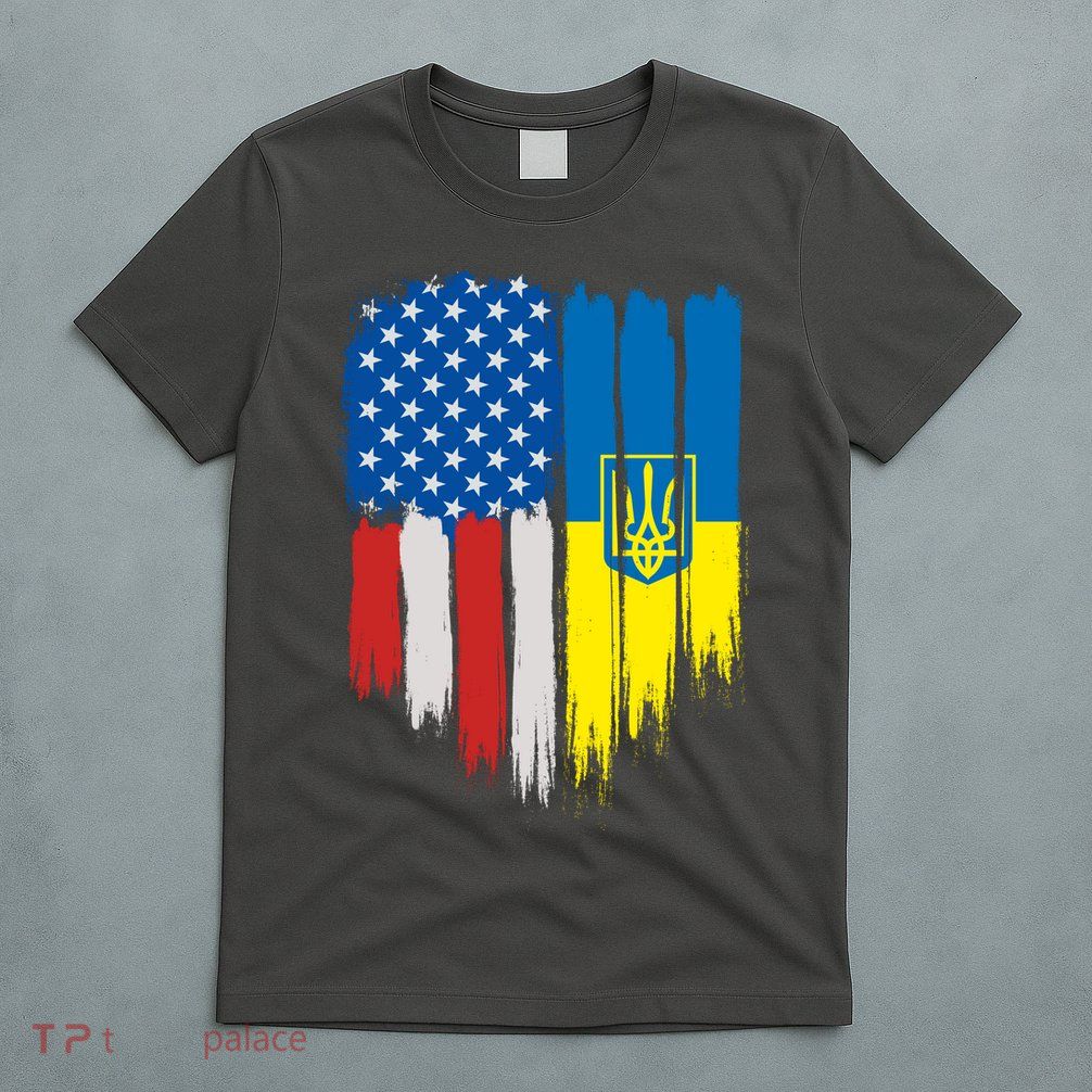 Stand With Ukraine Painted Distressed USA Ukrainian Flags T-Shirt
