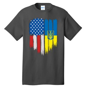 Stand With Ukraine Painted Distressed USA Ukrainian Flags Tall T-Shirt