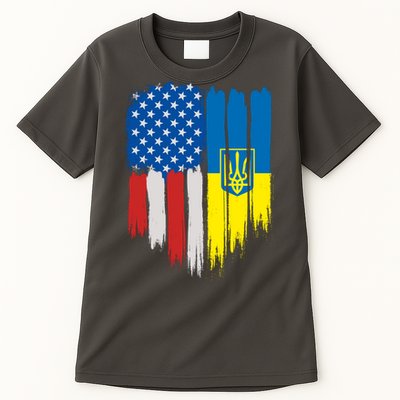 Stand With Ukraine Painted Distressed USA Ukrainian Flags Tall T-Shirt
