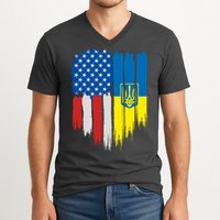 Stand With Ukraine Painted Distressed USA Ukrainian Flags V-Neck T-Shirt
