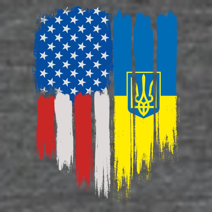 Stand With Ukraine Painted Distressed USA Ukrainian Flags V-Neck T-Shirt