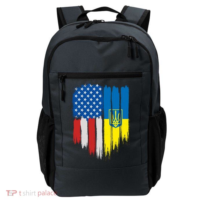 Stand With Ukraine Painted Distressed USA Ukrainian Flags Backpack