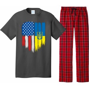 Stand With Ukraine Painted Distressed USA Ukrainian Flags Pajama Set