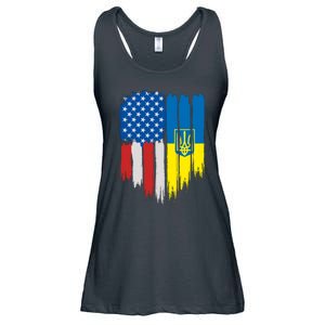 Stand With Ukraine Painted Distressed USA Ukrainian Flags Ladies Essential Flowy Tank