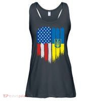 Stand With Ukraine Painted Distressed USA Ukrainian Flags Ladies Essential Flowy Tank