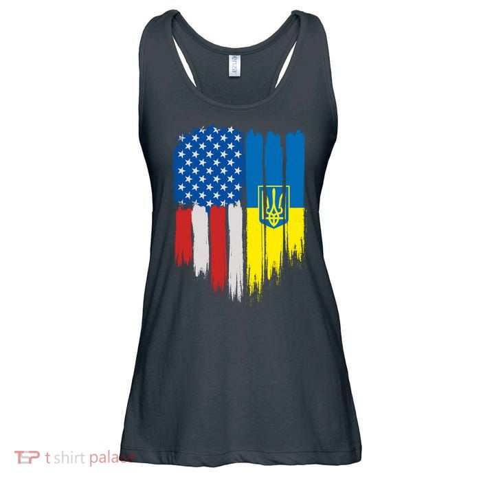 Stand With Ukraine Painted Distressed USA Ukrainian Flags Ladies Essential Flowy Tank