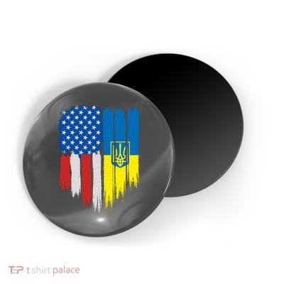 Stand With Ukraine Painted Distressed USA Ukrainian Flags Magnet