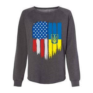 Stand With Ukraine Painted Distressed USA Ukrainian Flags Womens California Wash Sweatshirt