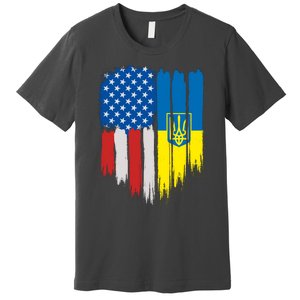 Stand With Ukraine Painted Distressed USA Ukrainian Flags Premium T-Shirt