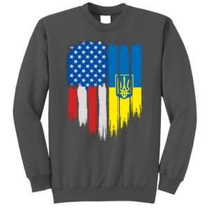 Stand With Ukraine Painted Distressed USA Ukrainian Flags Tall Sweatshirt