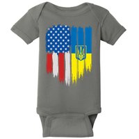 Stand With Ukraine Painted Distressed USA Ukrainian Flags Baby Bodysuit