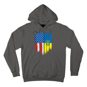 Stand With Ukraine Painted Distressed USA Ukrainian Flags Tall Hoodie