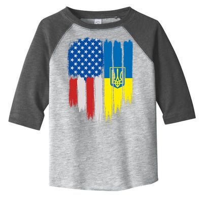 Stand With Ukraine Painted Distressed USA Ukrainian Flags Toddler Fine Jersey T-Shirt