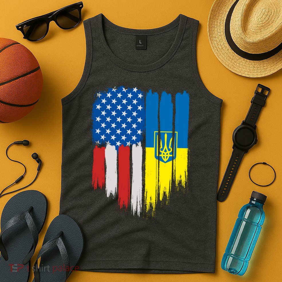 Stand With Ukraine Painted Distressed USA Ukrainian Flags Tank Top