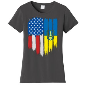 Stand With Ukraine Painted Distressed USA Ukrainian Flags Women's T-Shirt