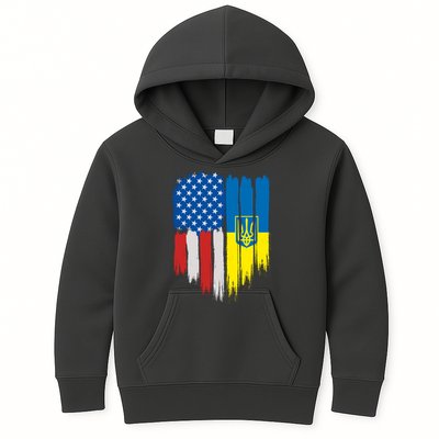 Stand With Ukraine Painted Distressed USA Ukrainian Flags Kids Hoodie