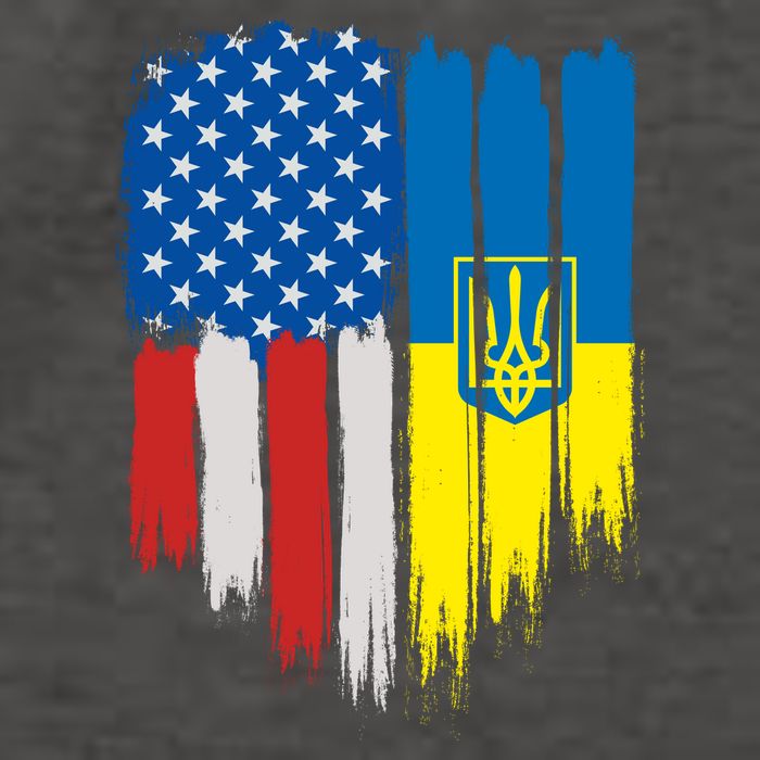 Stand With Ukraine Painted Distressed USA Ukrainian Flags Vector Backpack