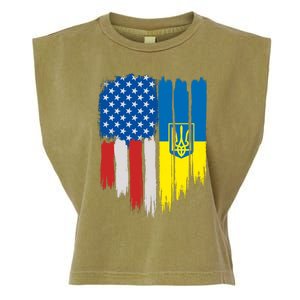 Stand With Ukraine Painted Distressed USA Ukrainian Flags Garment-Dyed Women's Muscle Tee