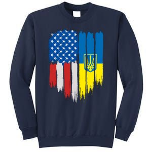 Stand With Ukraine Painted Distressed USA Ukrainian Flags Sweatshirt