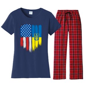 Stand With Ukraine Painted Distressed USA Ukrainian Flags Women's Flannel Pajama Set