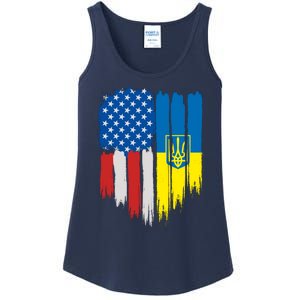 Stand With Ukraine Painted Distressed USA Ukrainian Flags Ladies Essential Tank