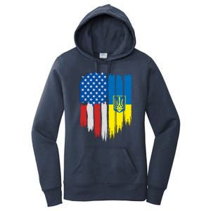 Stand With Ukraine Painted Distressed USA Ukrainian Flags Women's Pullover Hoodie