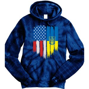 Stand With Ukraine Painted Distressed USA Ukrainian Flags Tie Dye Hoodie