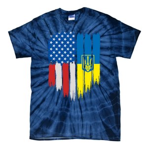 Stand With Ukraine Painted Distressed USA Ukrainian Flags Tie-Dye T-Shirt