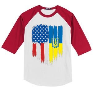 Stand With Ukraine Painted Distressed USA Ukrainian Flags Kids Colorblock Raglan Jersey