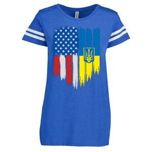 Stand With Ukraine Painted Distressed USA Ukrainian Flags Enza Ladies Jersey Football T-Shirt