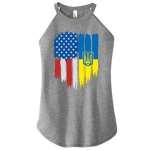 Stand With Ukraine Painted Distressed USA Ukrainian Flags Women's Perfect Tri Rocker Tank