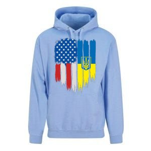 Stand With Ukraine Painted Distressed USA Ukrainian Flags Unisex Surf Hoodie