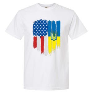 Stand With Ukraine Painted Distressed USA Ukrainian Flags Garment-Dyed Heavyweight T-Shirt