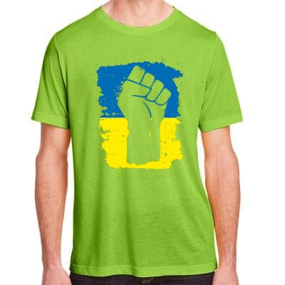 Stand With Ukraine Distressed Protest Fist Ukrainian Flag Adult ChromaSoft Performance T-Shirt