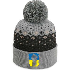 Stand With Ukraine Distressed Protest Fist Ukrainian Flag The Baniff Cuffed Pom Beanie