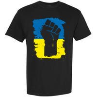 Stand With Ukraine Distressed Protest Fist Ukrainian Flag Garment-Dyed Heavyweight T-Shirt